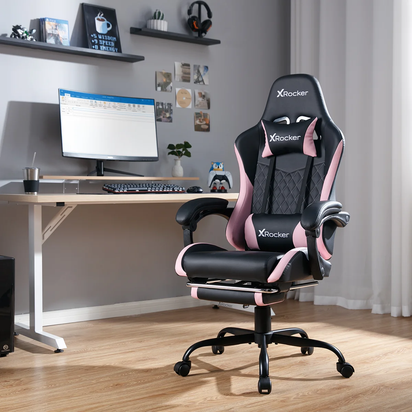 Apex PC Gaming Chair with Massage Function and Footrest, Pink