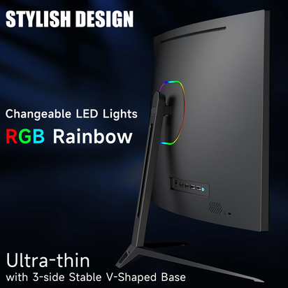 27-Inch FHD VA Gaming Curved Monitor with Rainbow Lights, 240Hz Refresh Rate, Eye Care 1080P Display, Freesync G-Sync Compatible, 1Ms Displayport, HDMI, DP and Speakers