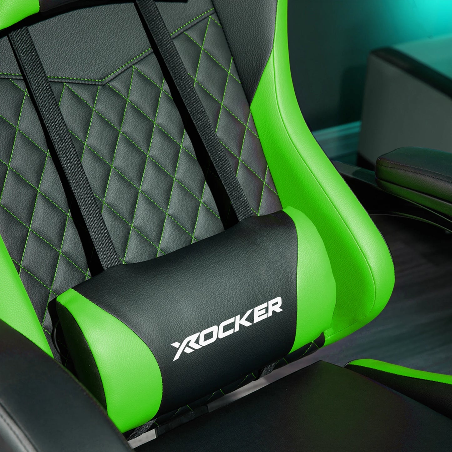 Apex PC Gaming Chair with Massage Function and Footrest, Green