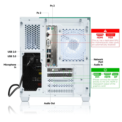 Gaming PC Desktop - AMD Ryzen 7 5700X, Geforce RTX 3050 6GB, 32GB DDR4, 1TB Nvme SSD, Wifi 6, Windows ,White