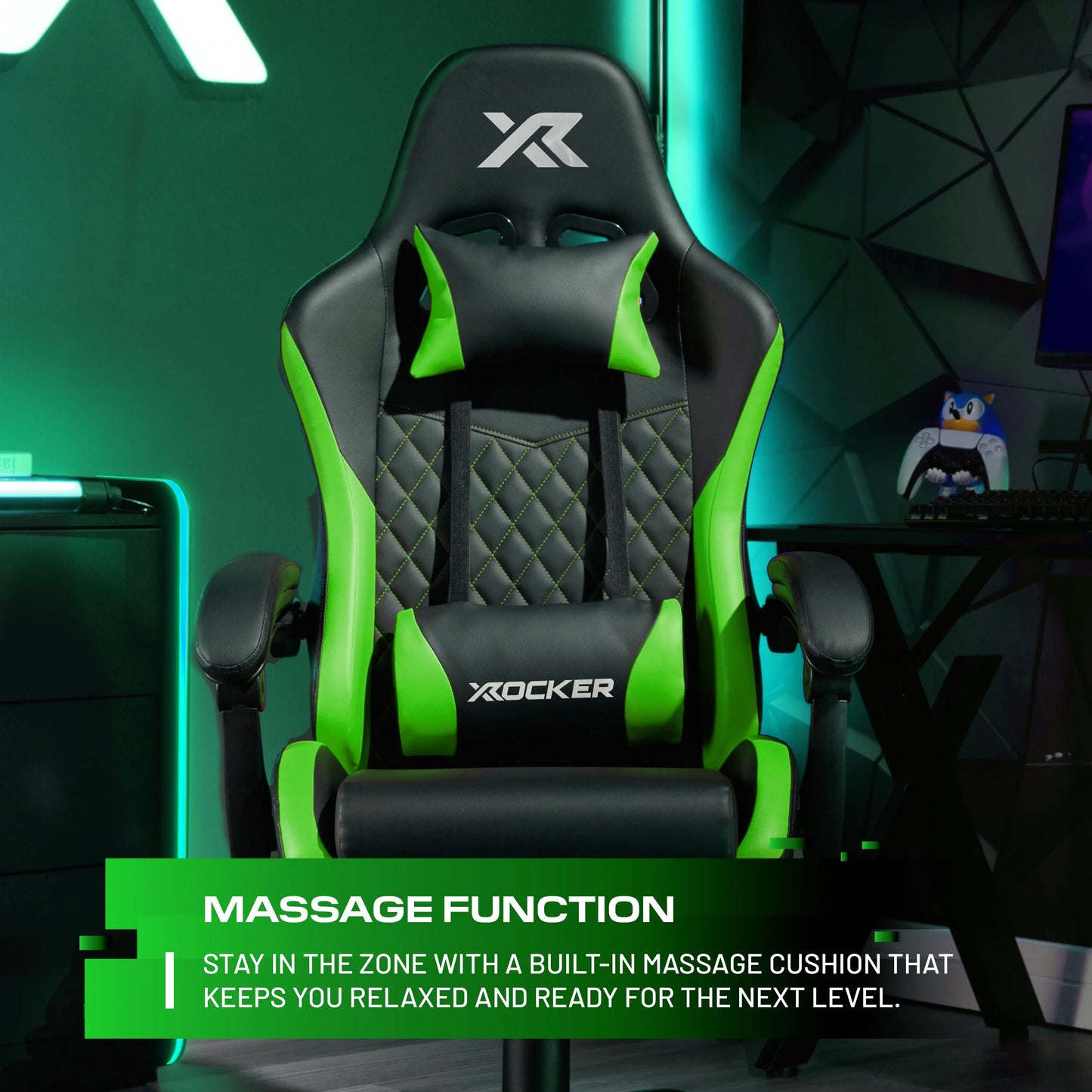Apex PC Gaming Chair with Massage Function and Footrest, Green