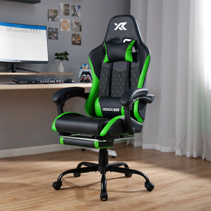 Apex PC Gaming Chair with Massage Function and Footrest, Green
