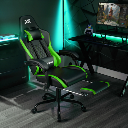 Apex PC Gaming Chair with Massage Function and Footrest, Green