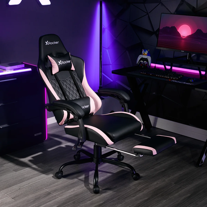 Apex PC Gaming Chair with Massage Function and Footrest, Pink