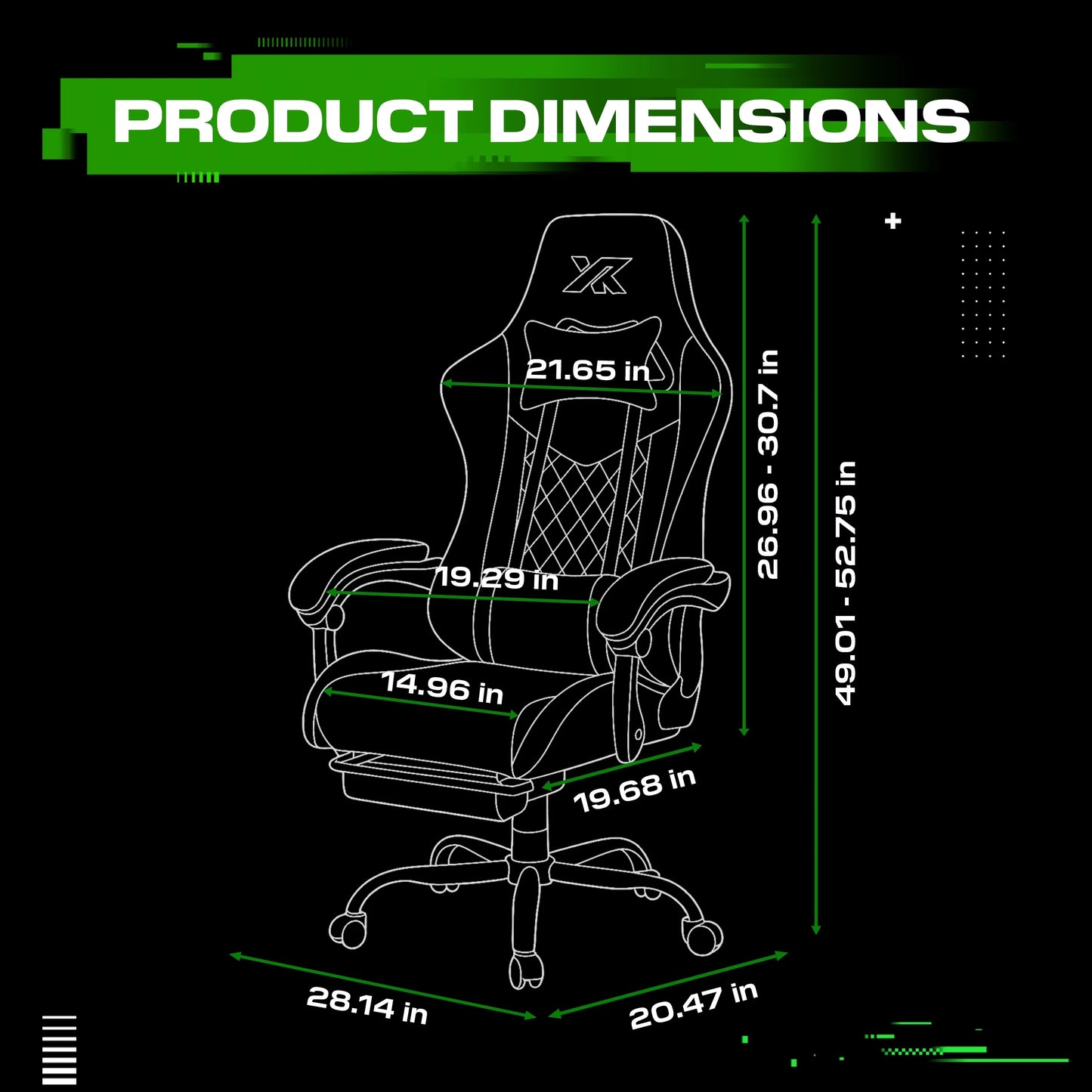Apex PC Gaming Chair with Massage Function and Footrest, Green