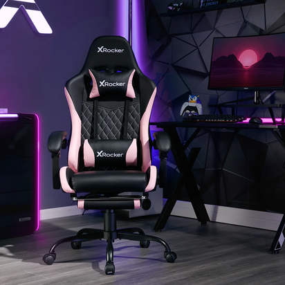 Apex PC Gaming Chair with Massage Function and Footrest, Pink