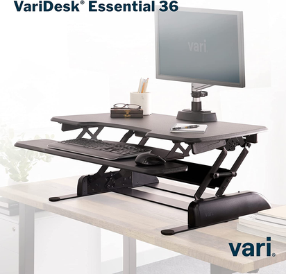 - desk Essential 36 - Two-Tier Standing Desk Converter for Monitor & Accessories - Height Adjustable Sit Stand Desk - Fully Assembled Monitor Riser for Home Office - 36