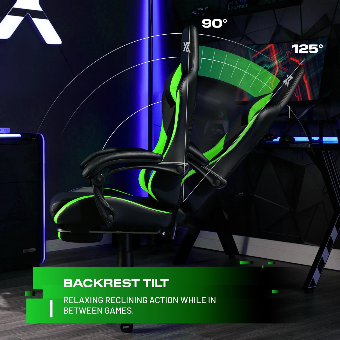 Apex PC Gaming Chair with Massage Function and Footrest, Green