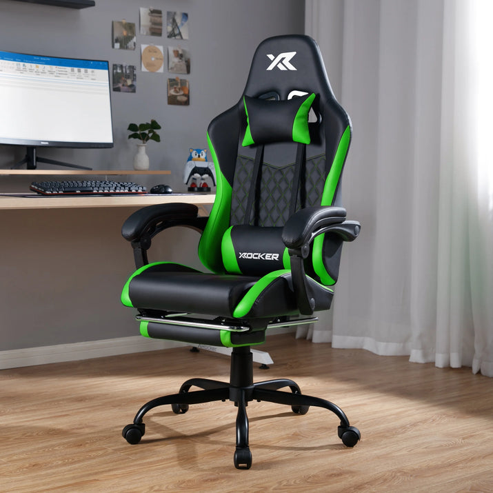 Apex PC Gaming Chair with Massage Function and Footrest, Green