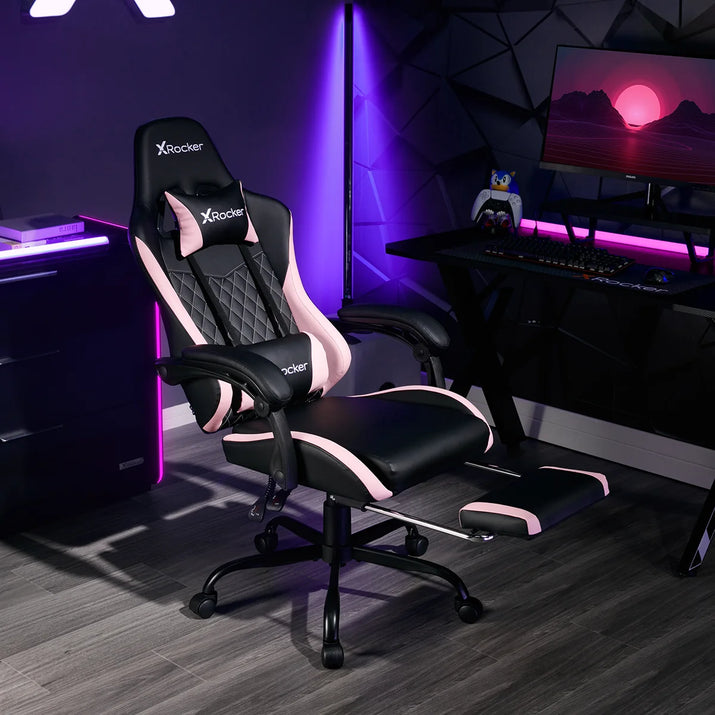 Apex PC Gaming Chair with Massage Function and Footrest, Pink